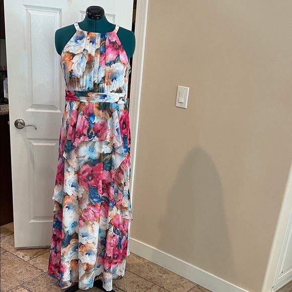 R&M Richards Dresses & Skirts - R&M Richards Multicolor Floral Ruffle Maxi Dress 16 Sleeveless